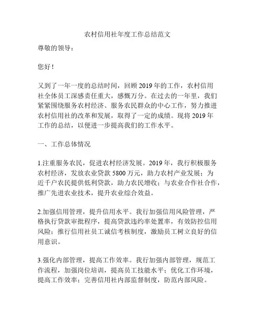 农村信用社年度工作总结范文