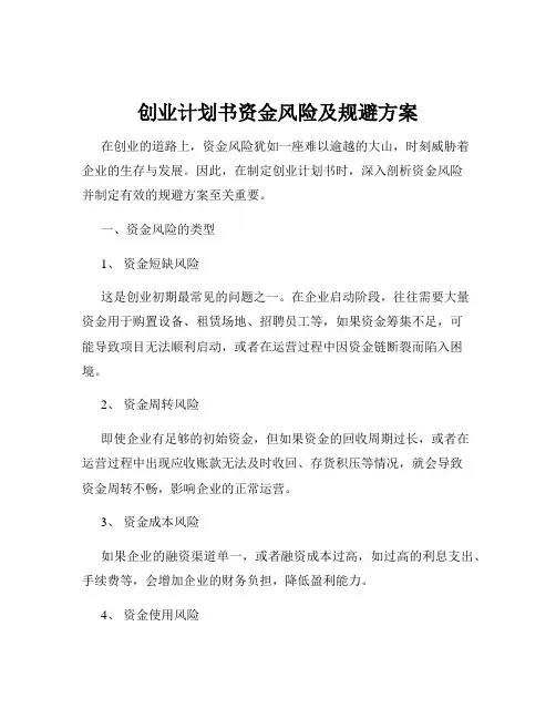 创业计划书资金风险及规避方案