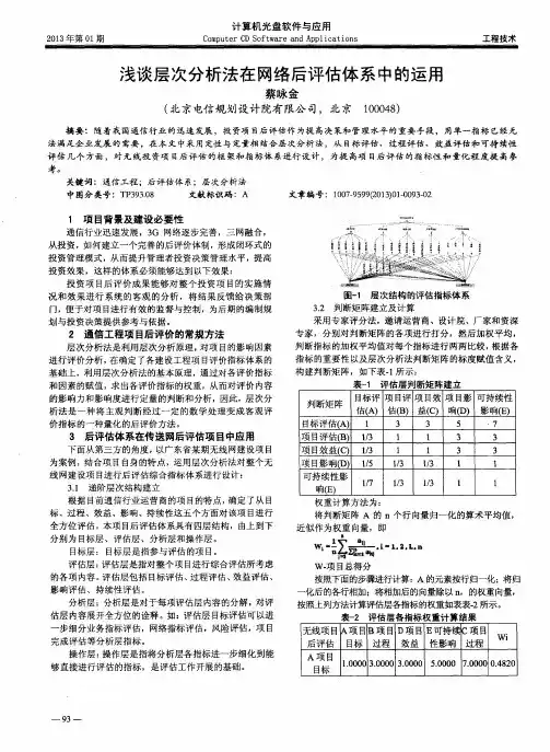 浅谈层次分析法在网络后评估体系中的运用