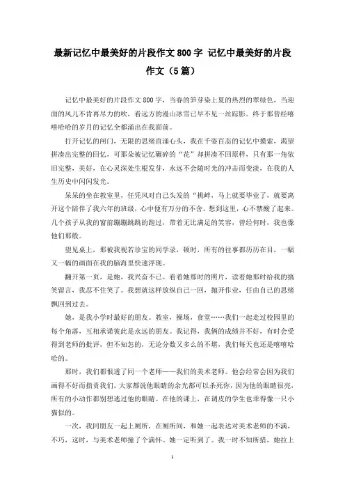 最新记忆中最美好的片段作文800字 记忆中最美好的片段作文(5篇)