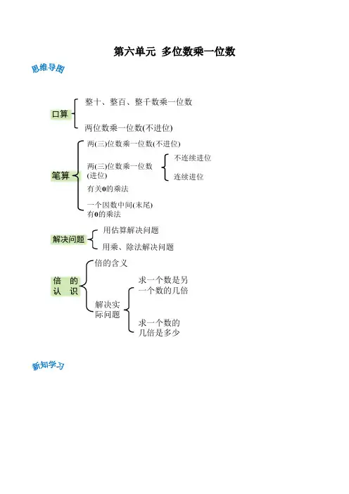 三年级数学上册单元讲练(人教版) 第六单元《多位数乘一位数》(原卷)