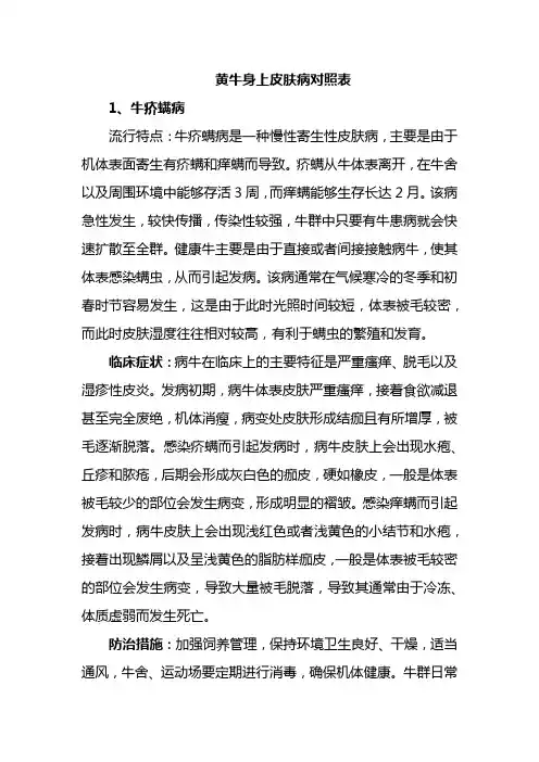 黄牛身上皮肤病对照表