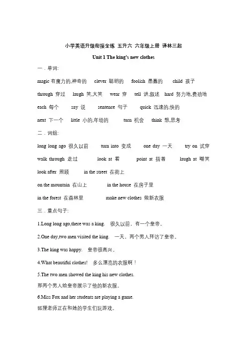 【五升六】 六上讲练 Unit 1 The king's new clothes 译林三起 (含答案