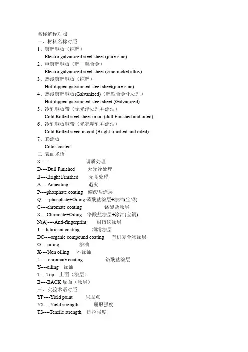 名称解释对照