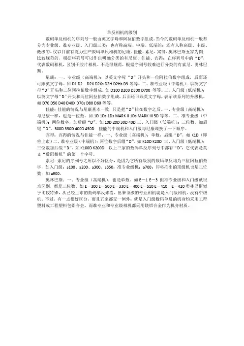 单反相机的级别