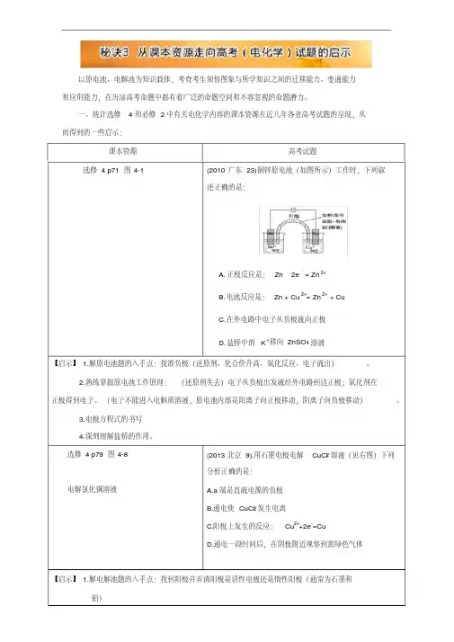 高考总复习系列丛书_高考化学跳出题海15大秘诀：秘诀3从课本资源走向高考(电化学)试题的启示Word版解析.pdf