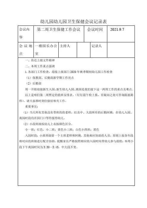 幼儿园卫生保健会议记录表 (2)