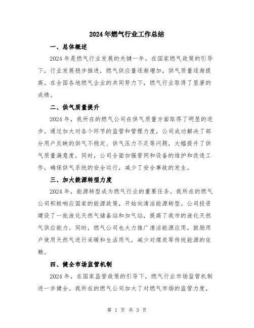 2024年燃气行业工作总结