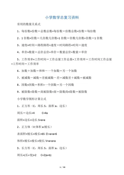 2017年新人教版小学数学总复习资料