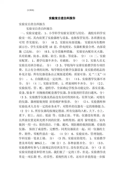 实验室自查自纠报告（完整版）