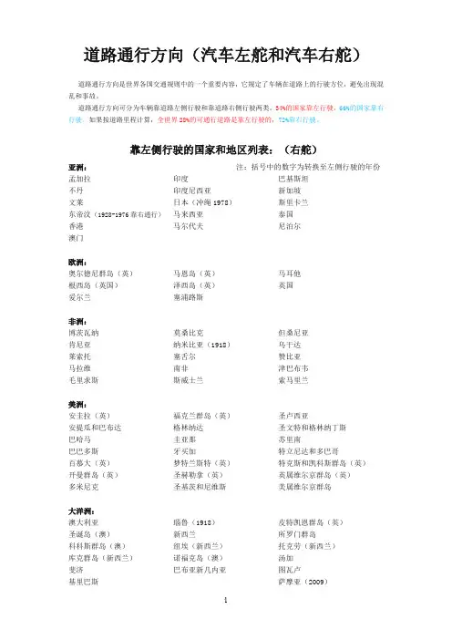 汽车左舵右舵国家列表