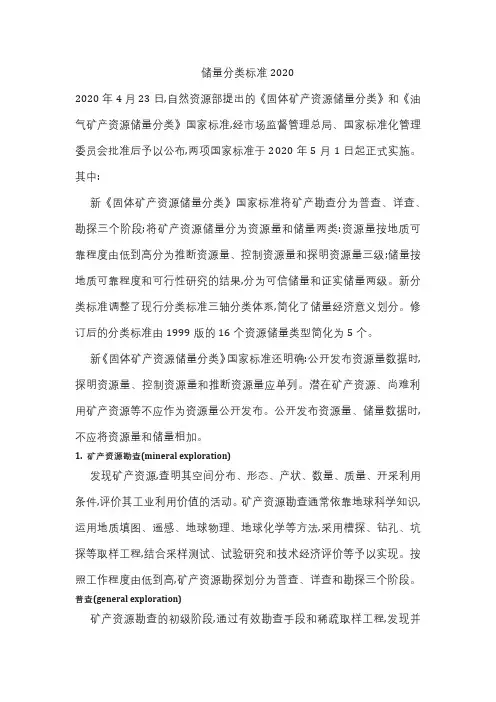 储量分类标准2020