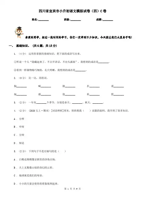 四川省宜宾市小升初语文模拟试卷(四)C卷
