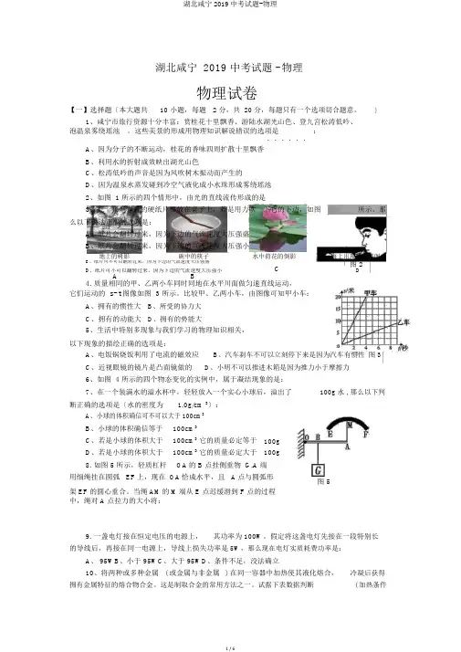 湖北咸宁2019中考试题-物理