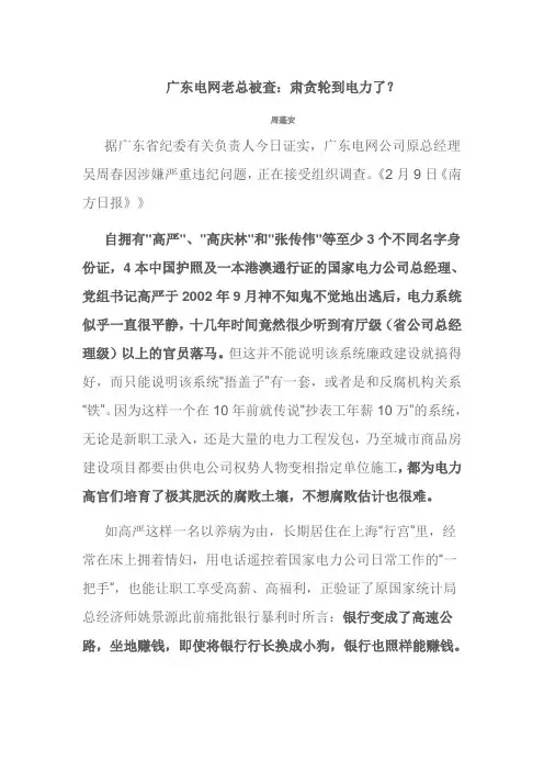 广东电网老总被查：肃贪轮到电力了？