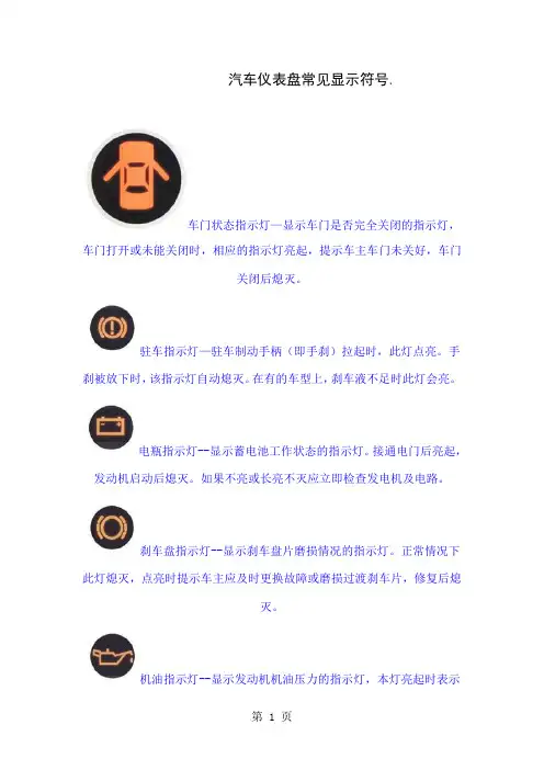 汽车仪表盘常见显示符号word精品文档5页