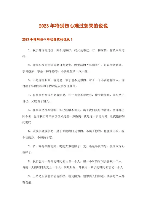 2023年特别伤心难过想哭的说说