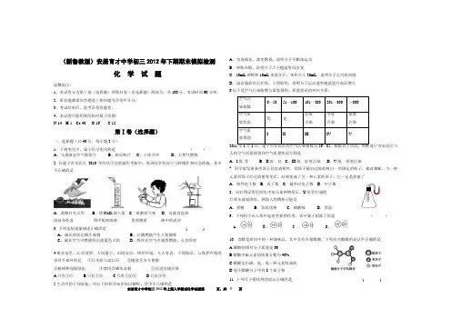 2012年下期初三期末模拟化学试题