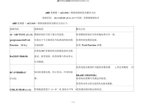 ABB变频器(ACS800)维修故障原因及解决办法