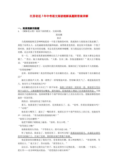 江苏中考现代文阅读真题练习题含答案(2019-2021)