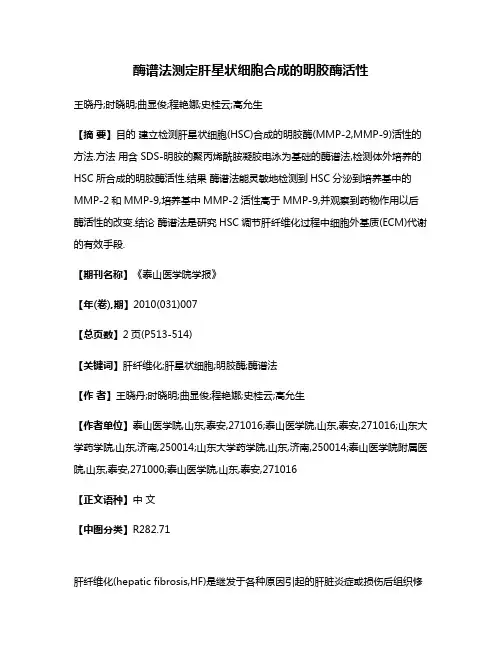 酶谱法测定肝星状细胞合成的明胶酶活性