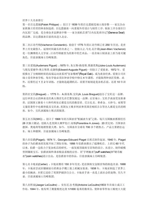 世界十大名表排行