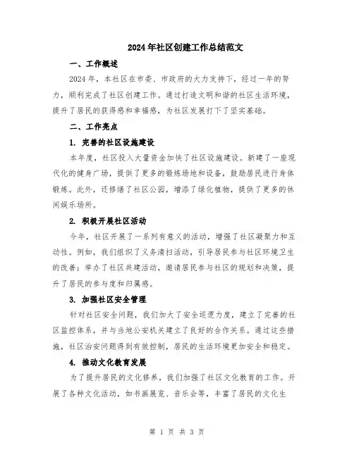 2024年社区创建工作总结范文