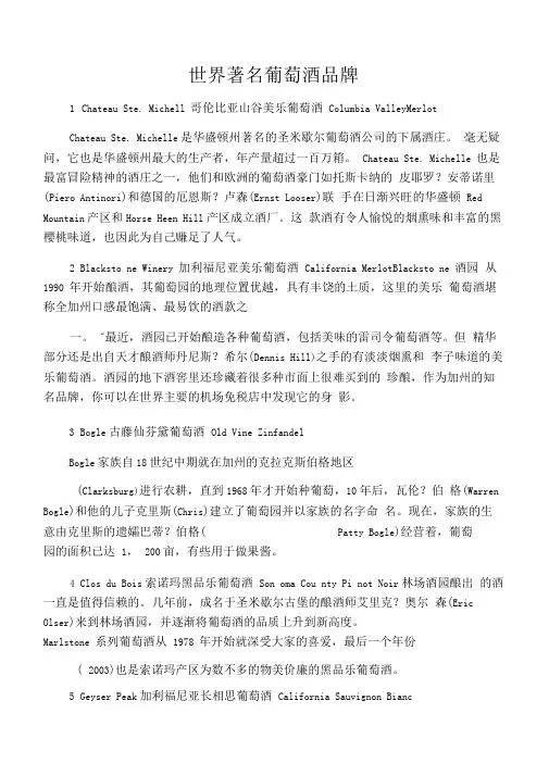 世界著名葡萄酒品牌