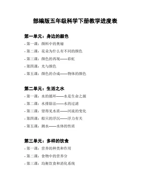 部编版五年级科学下册教学进度表