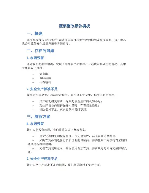 蔬菜整改报告模板