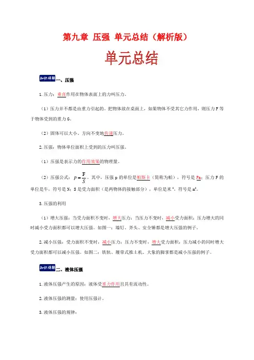 人教版物理八年级下册第九章 压强 单元总结(解析版)