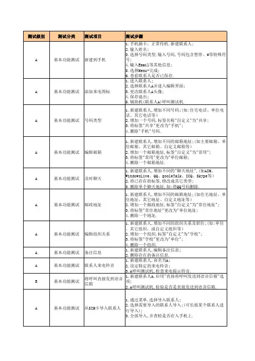 智能机详细测试用例