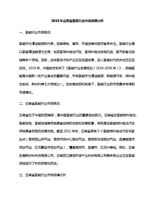 2023年云南省氢能行业市场规模分析