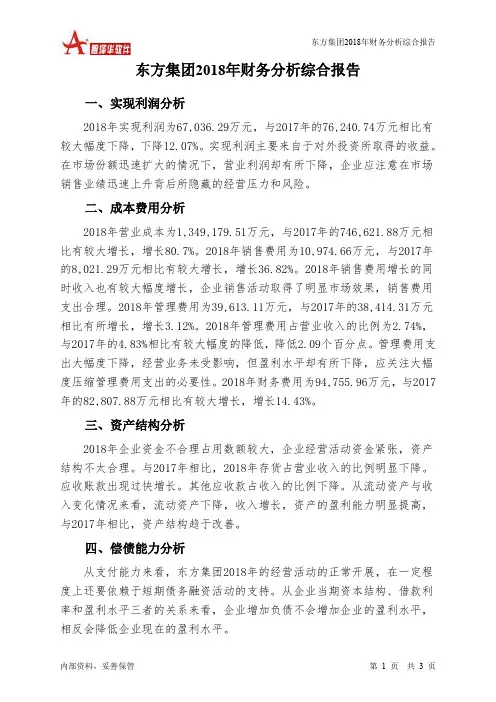 东方集团2018年财务分析结论报告-智泽华