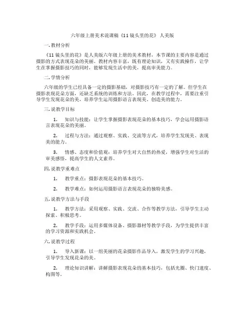 六年级上册美术说课稿《11镜头里的花》人美版