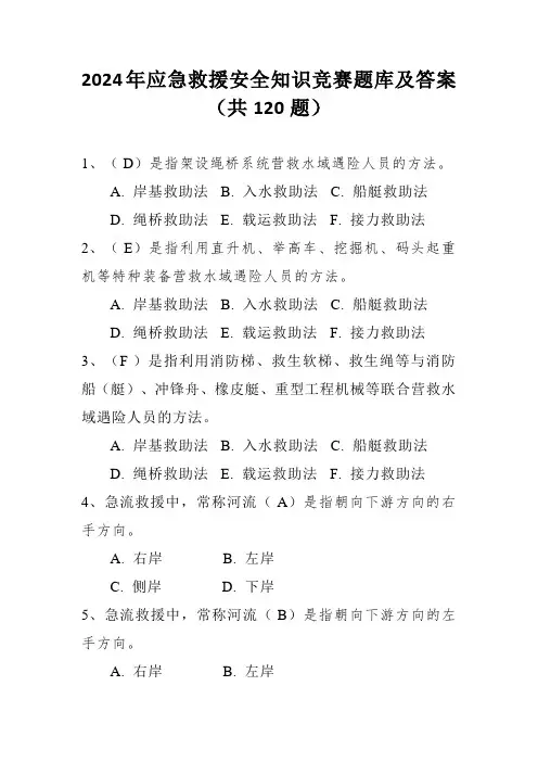 2024年应急救援安全知识竞赛题库及答案(共120题)
