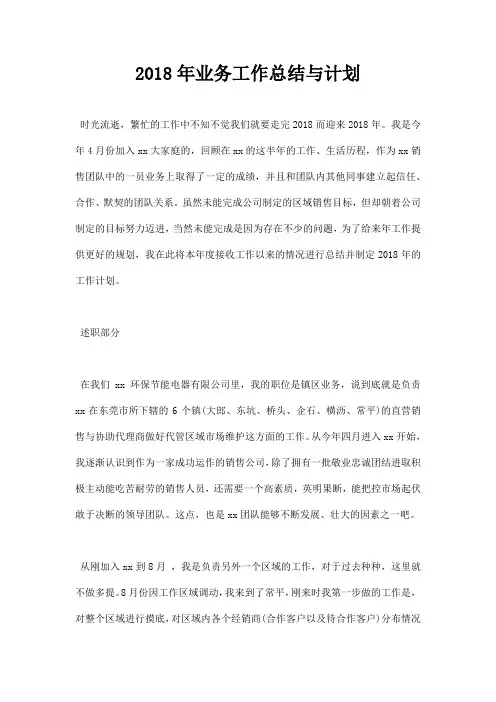 最新2018年业务工作总结与计划