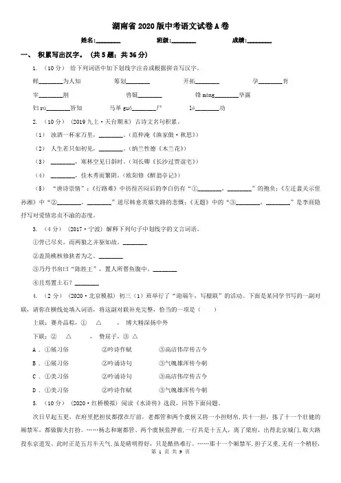湖南省2020版中考语文试卷A卷(模拟)
