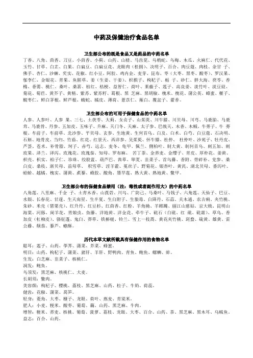 中药及保健治疗食品名单