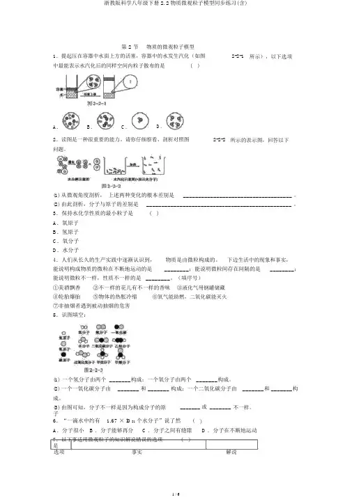 浙教版科学八年级下册2.2物质微观粒子模型同步练习(含)