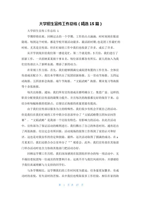 大学招生宣传工作总结(精选15篇)