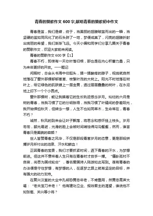 青春的赞歌作文600字,献给青春的赞歌初中作文