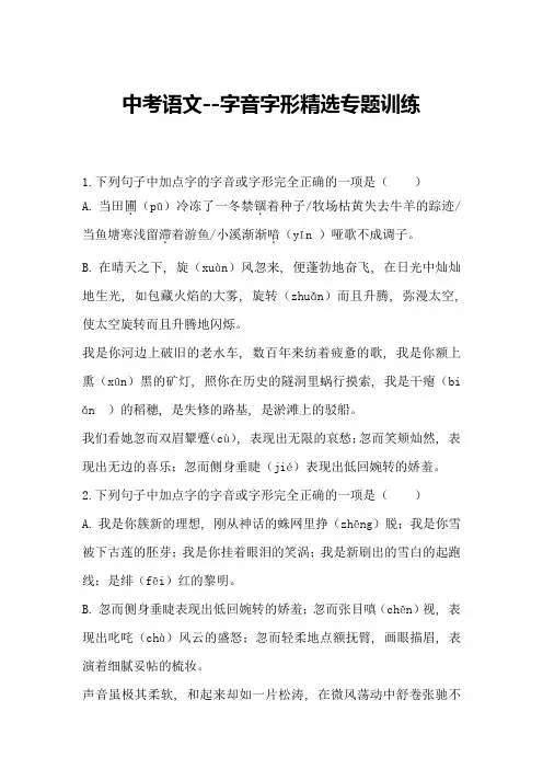 中考语文专题训练：字音字形精选(含答案)