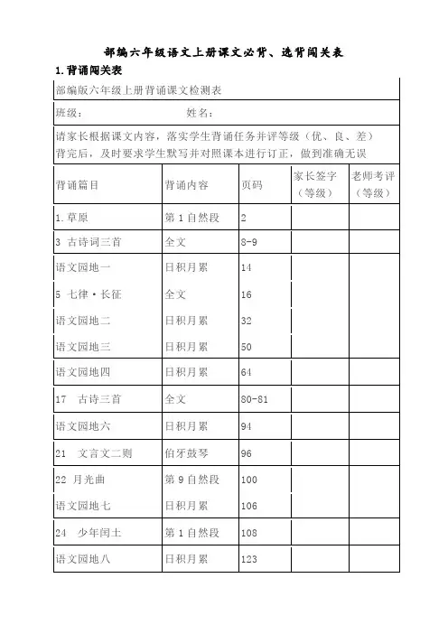 部编六年级语文上册课文必背