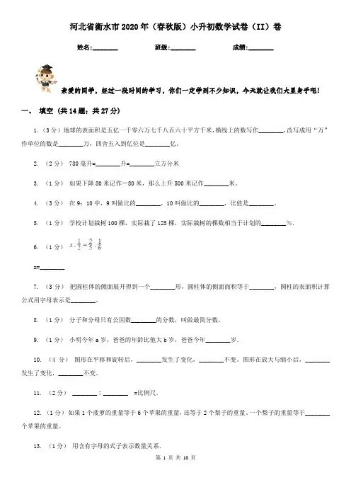 河北省衡水市2020年(春秋版)小升初数学试卷(II)卷