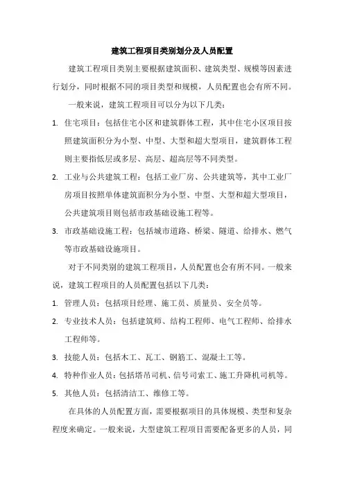 建筑工程项目类别划分及人员配置