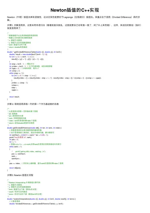 Newton插值的C++实现