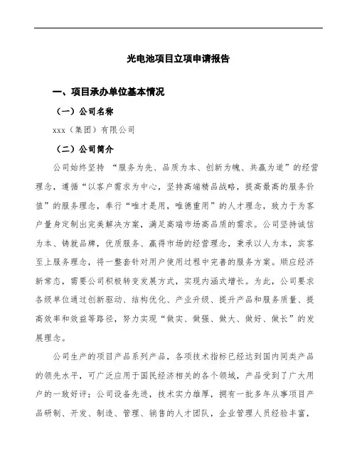 光电池项目立项申请报告(模板可编辑)