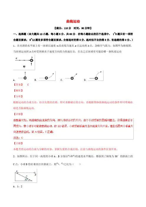 2020版高考物理二轮复习专题04：曲线运动测试题(含解析)