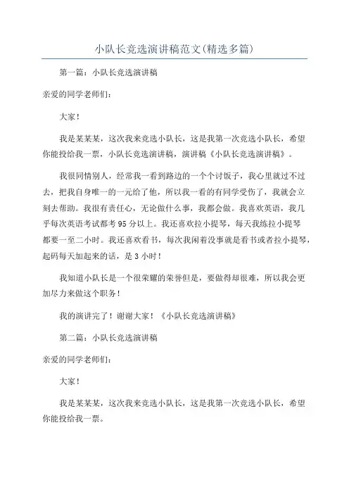 小队长竞选演讲稿范文(精选多篇)